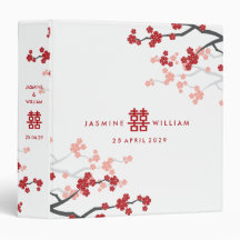 Red Sakura Cherry Blossoms Moderno Casamento Chinê
