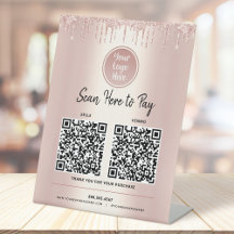 2 Códigos QR Pague Aqui Brilho Dourado Rosa Logo P