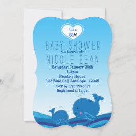 2 Convites de Festa de Chás de Bebê de Baleias Azu
