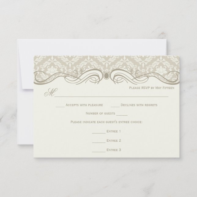 #2 Creme Bege Damask Ondas de RSVP Escolha do Menu (Frente)
