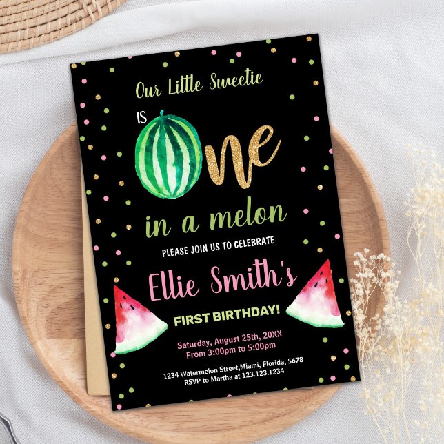 2 Fatia de Melancia Verde Convites de Aniversário (2 Slice Green Watermelon Birthday Invitations)