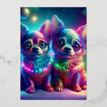 2 Filhotes de Chihuahua em Cena Colorida de Natal