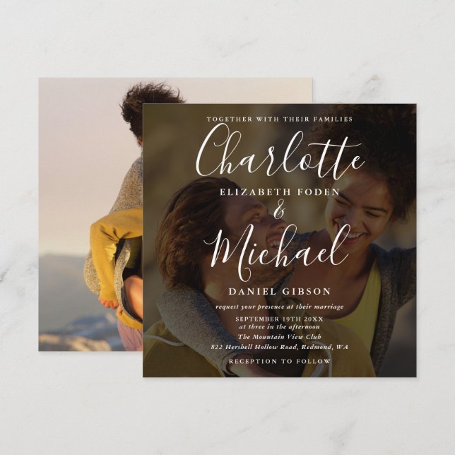 2 Foto Convite de Casamento Elegante Assinatura Sc (Frente/Verso)