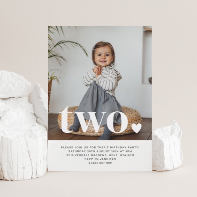 2 Foto do Coração Primeiro Convite de Aniversário (Criador carregado)