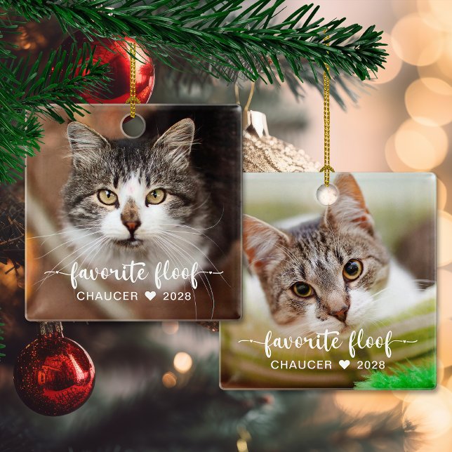 2 Foto Foto de Pet Favorito Fofinho Enfeite (2 Photo Favorite Floof Cute Pet Photo Ceramic Ornament)