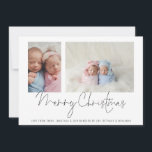 2 Fotografias Collage Baby Twins Primeiro Natal<br><div class="desc">Filme de Foto da Família 2 Bebês de Colagem de Foto Primeiro Cartão de Natal. Basta substituir as duas fotos de exemplo por suas próprias e personalizar com suas saudações e nomes na parte inferior. Feliz Natal está em um roteiro de na moda.</div>