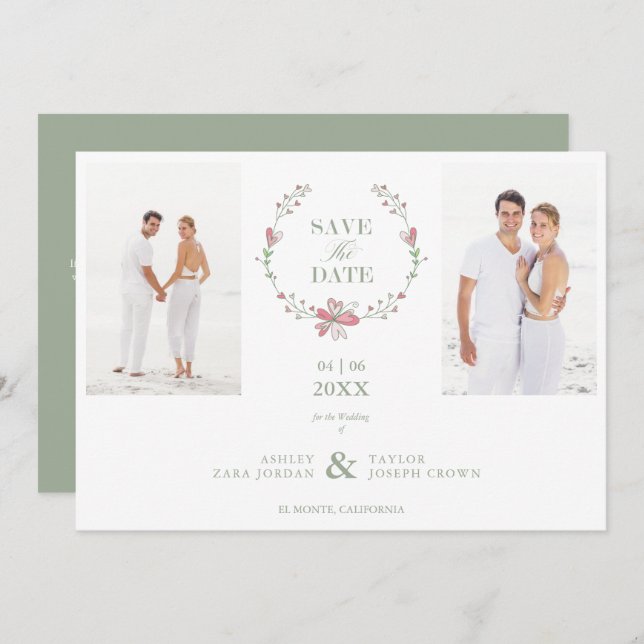 2 Fotos de Casamento de Colagem Floral Verde Covid (Frente/Verso)