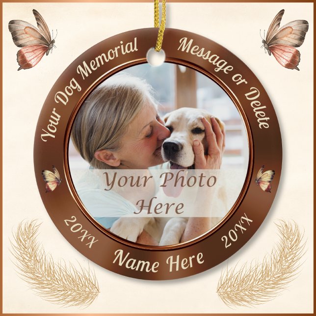 2 Fotos, Enfeites de Natal de árvore de memorial p (Dog Photo Memorial Ornament.  Two Photos and Personalized Dog Memorial Ornament. Loss of Dog Gits.)