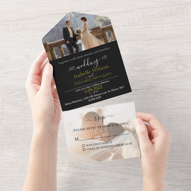 2 fotos todas em um convite de casamento, RSVP (Aba destacável)