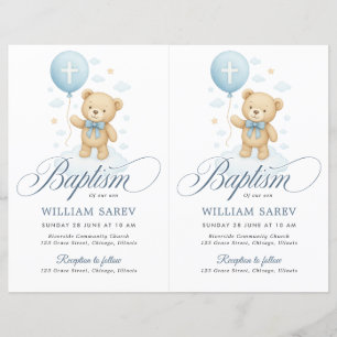 2 Orçamento Blue Floral Cross Baptism Convite