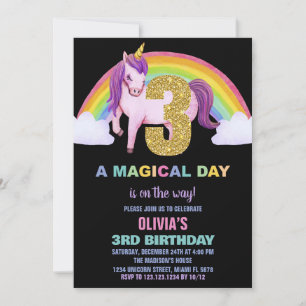 3º Arco-Íris Unicórnio Convites de Aniversário Gli