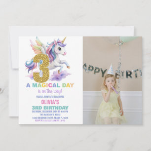 3º Convites de Aniversário do Rainbow Unicorn com 