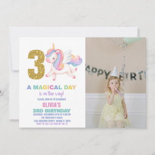 3º Convites de Aniversário do Rainbow Unicorn com 