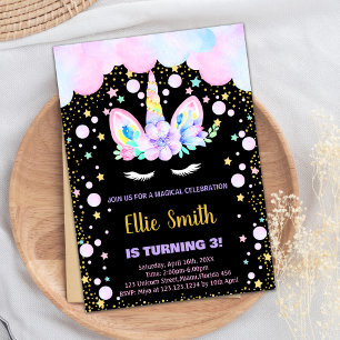 3º Convites de Aniversário do Unicórnio Roxo