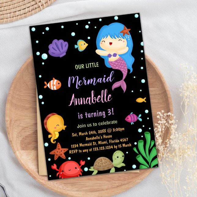 3º Pequeno Herdeiro Azul Sereia Convites (3rd Little Blue heir Mermaid Invitations)