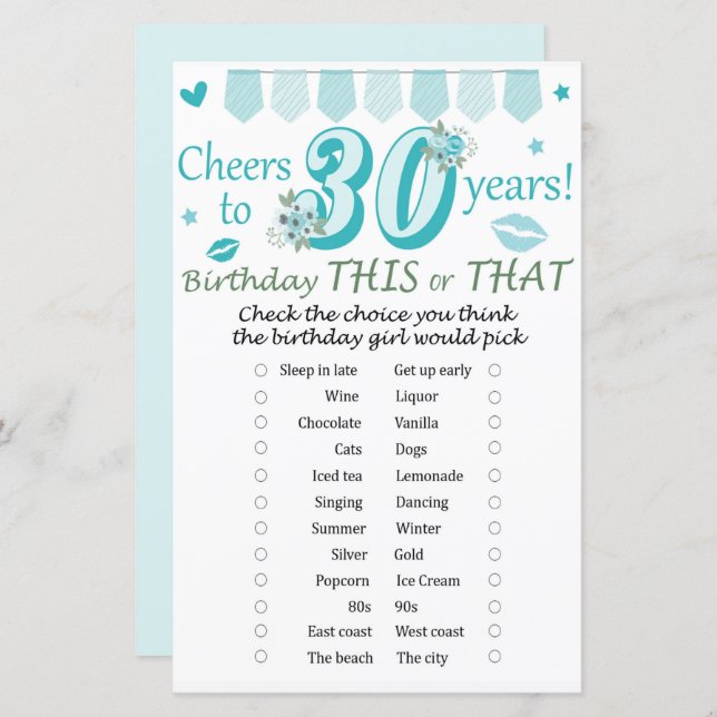 30. º aniversário Este ou Aquele Jogo (Frente/Verso)