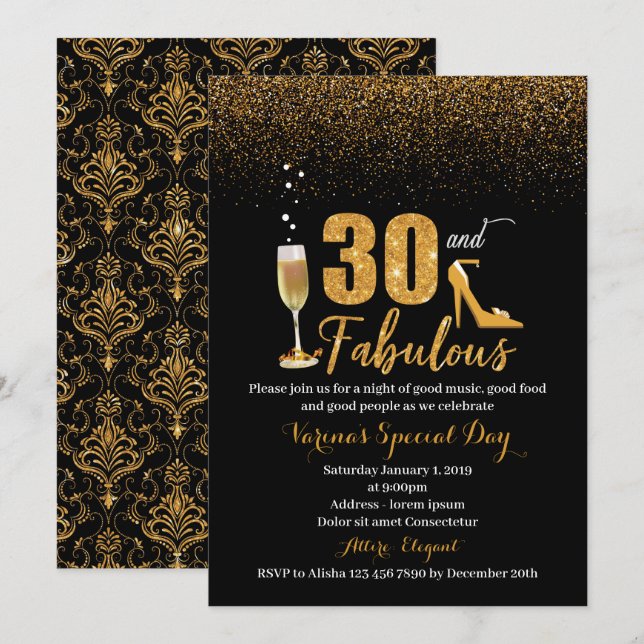30 e Fabuloso Convite de Aniversário para Mulheres (Frente/Verso)