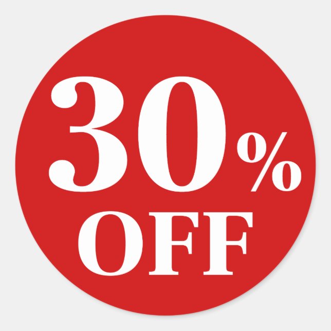 30% OFF Adesivo Redondo Clássico de Fundo Vermelho (Frente)