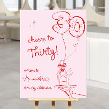 30th Welcome Sign Red and Pink Birthday sign, Edit