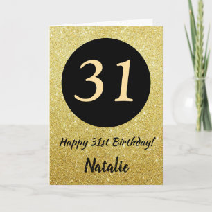 31º Aniversário Feliz, Preto e Dourado Cartão L