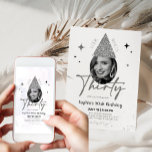 31º Convite à aniversário de 30 anos com Glitter d<br><div class="desc">Trinta aniversário de 30 anos com uma foto cobriu o chapéu de relva prata de aniversário.</div>
