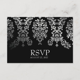 311 Dashing Damask Black Faux Silver RSVP