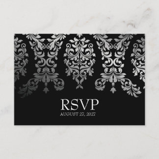 311 Dashing Damask Black Faux Silver RSVP