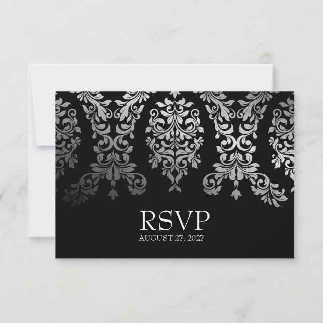 311 Dashing Damask Black Faux Silver RSVP (Frente)
