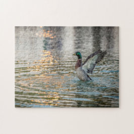 3274-Male Mallard Splashing in Pond Quebra-cabeça