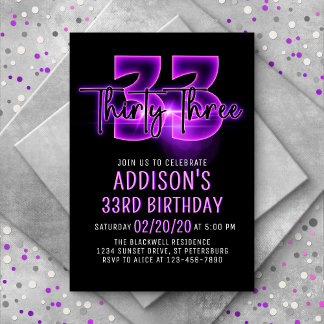 33º Convite de Aniversário, Rosa Neon