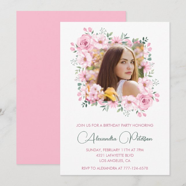 33.º aniversário convite Photo Boho Elegant (Frente/Verso)