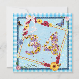 34º flores do Convite de aniversário, borboletas