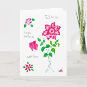 34.º Cartão de Aniversário - Flores Rosa