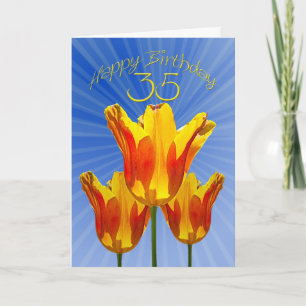 35º Cartão de aniversário, tulipas cheio de sol
