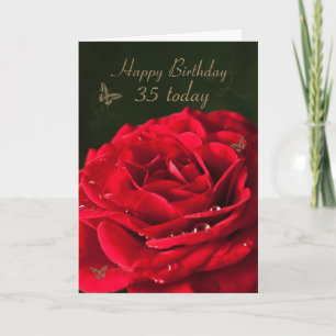 35.º Cartão de aniversário com uma rosa vermelh