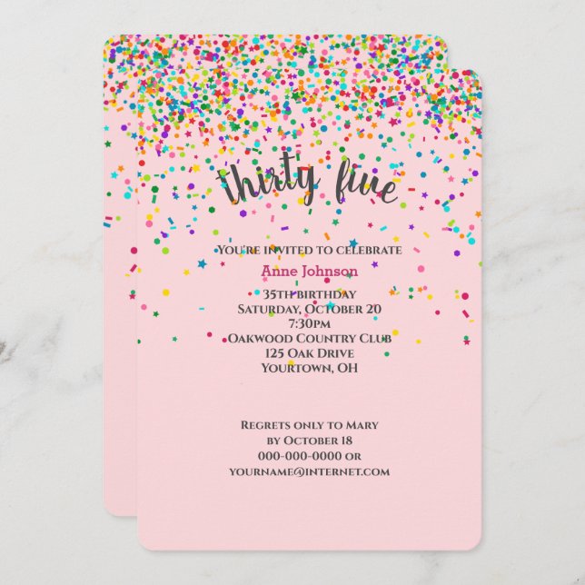 35.a Festa de aniversário confetti Convite (Frente/Verso)