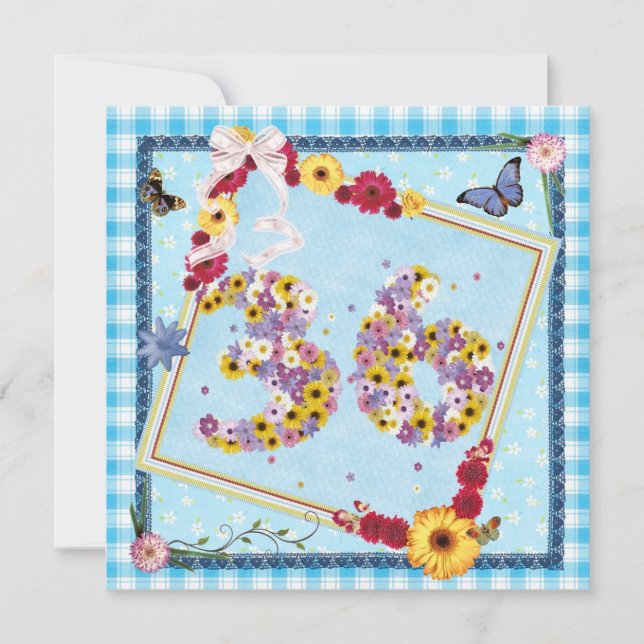 36º flores do Convite de aniversário, borboletas (Frente)