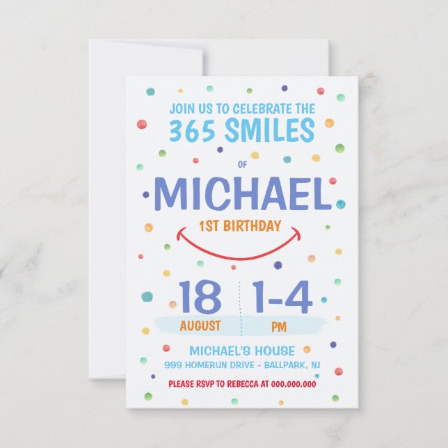 365 Smiles Invitation 1st Birthday (Frente)