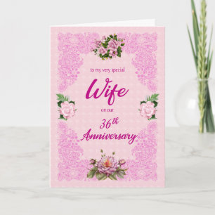 36.º aniversário para a Mulher com Cartão Rosa Ros