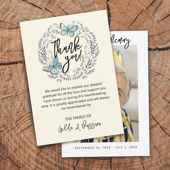 3,5"x5" Butterfly Cartões de agradecimentos Funera (3.5"x5" Butterfly Floral Funeral Thank You Card)