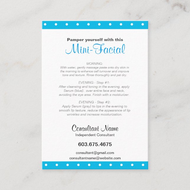 3,5" x 2,5" - cartão de instrução Mini-Facial (Frente)