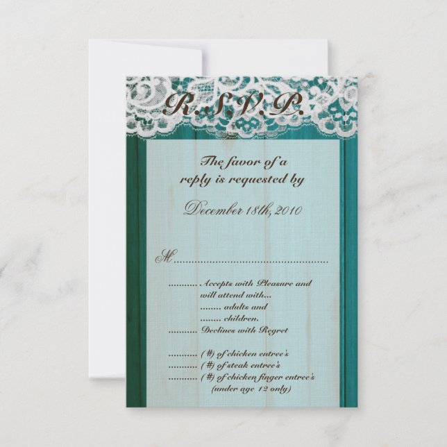 3.5x5 Cartão R.S.V.P. Madeira Azul Turquesa (Frente)