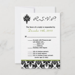 3.5x5 Cartão R.S.V.P. Preto Verde Damask