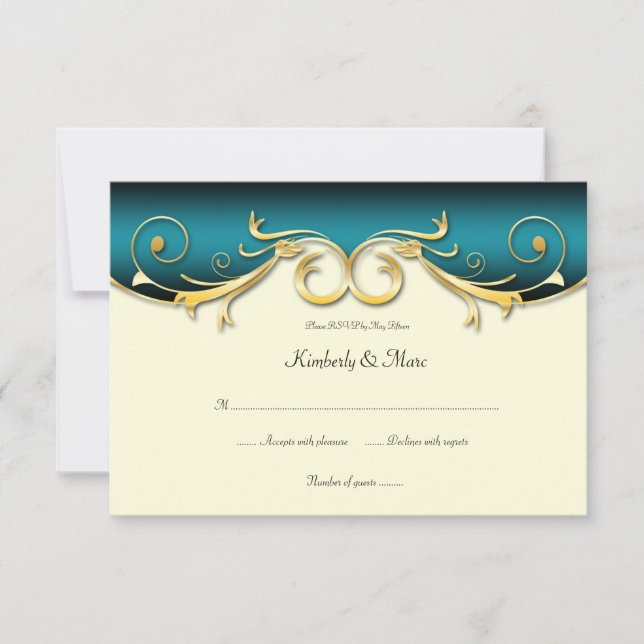 3.5x5 Elegante Teal Dourado RSVP (Frente)