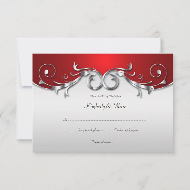 3.5x5 Elegante Vermelho e Prata RSVP (Frente)