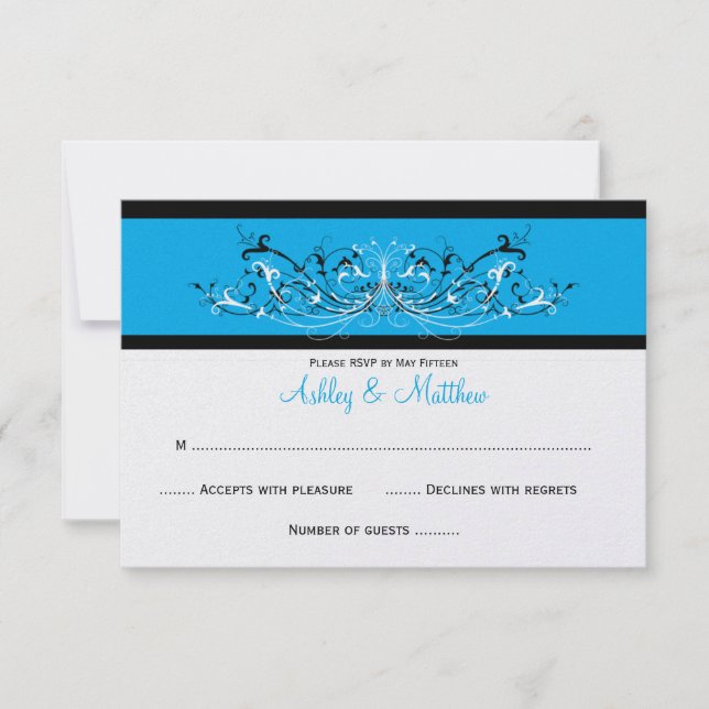 #3 Azul Elegante Preto Branco Rolos RSVP (Frente)