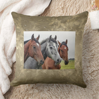 3 Cabeças de Cavalo Almofada de Lançar Equestres F