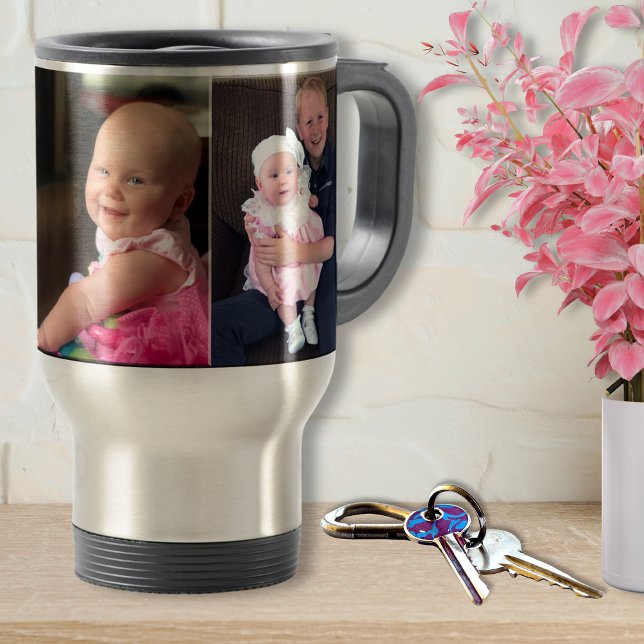 3 Canecas de viagem personalizadas ou Mug regular (Photo Travel Mug with Handle. Thermo-temp stainless steel photo travel mug. Gift for Gramma. Bulk)