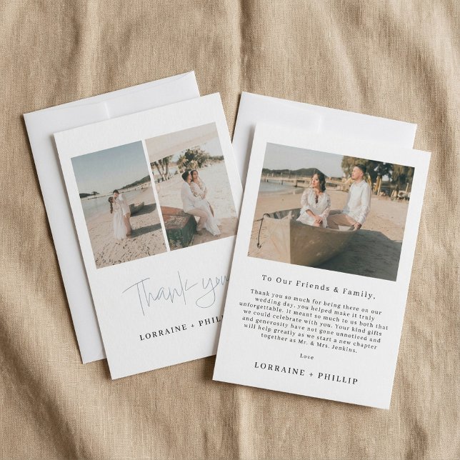 3 cartões de agradecimentos de casamento mínimo de (3 photo minimal wedding thank you card)