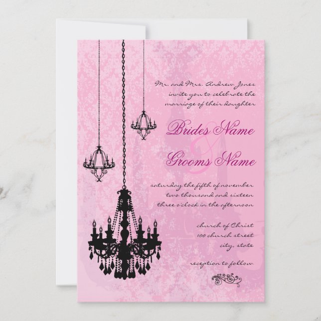 3 Convite para Casamento tema damasco Rosa de Chan (Frente)